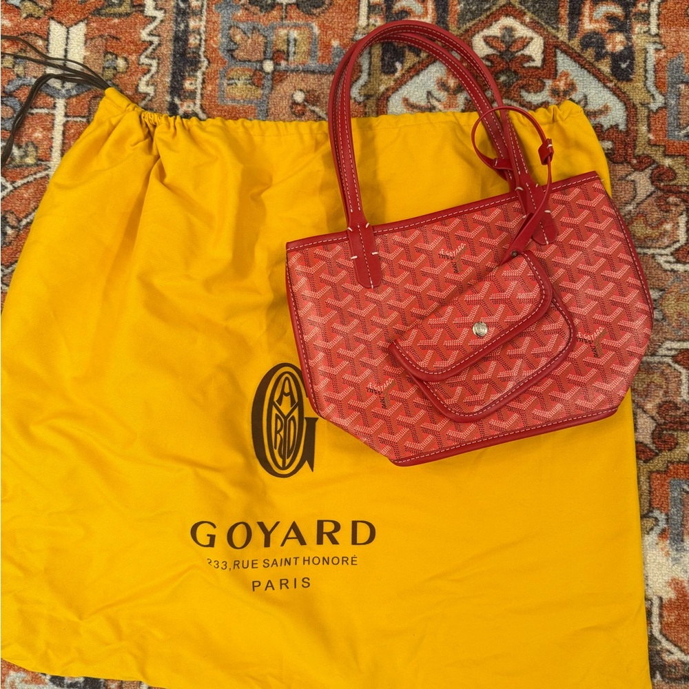 Goyard Red Mini Tote with Signature Chevron Pattern
